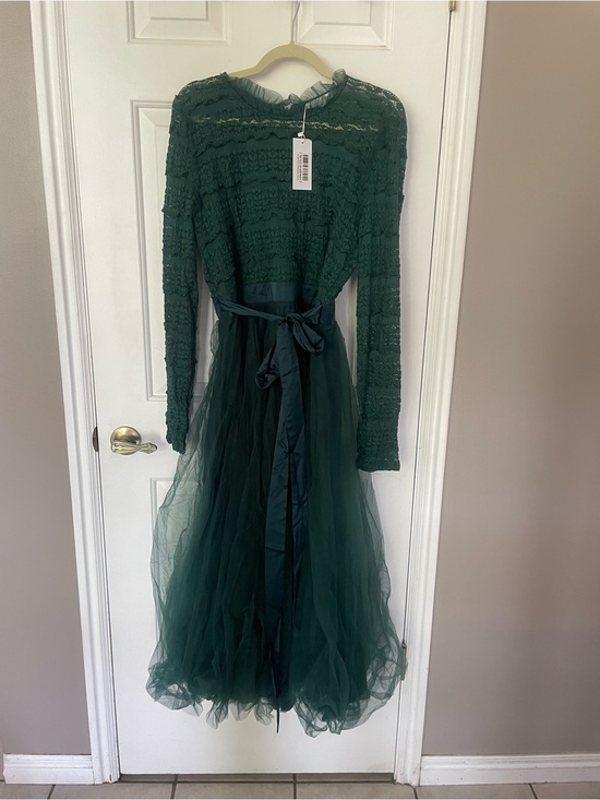 Baltic Born Dresses & Skirts - Baltic Born Forest Green Lace & Tulle Midi Dress with Waist Tie